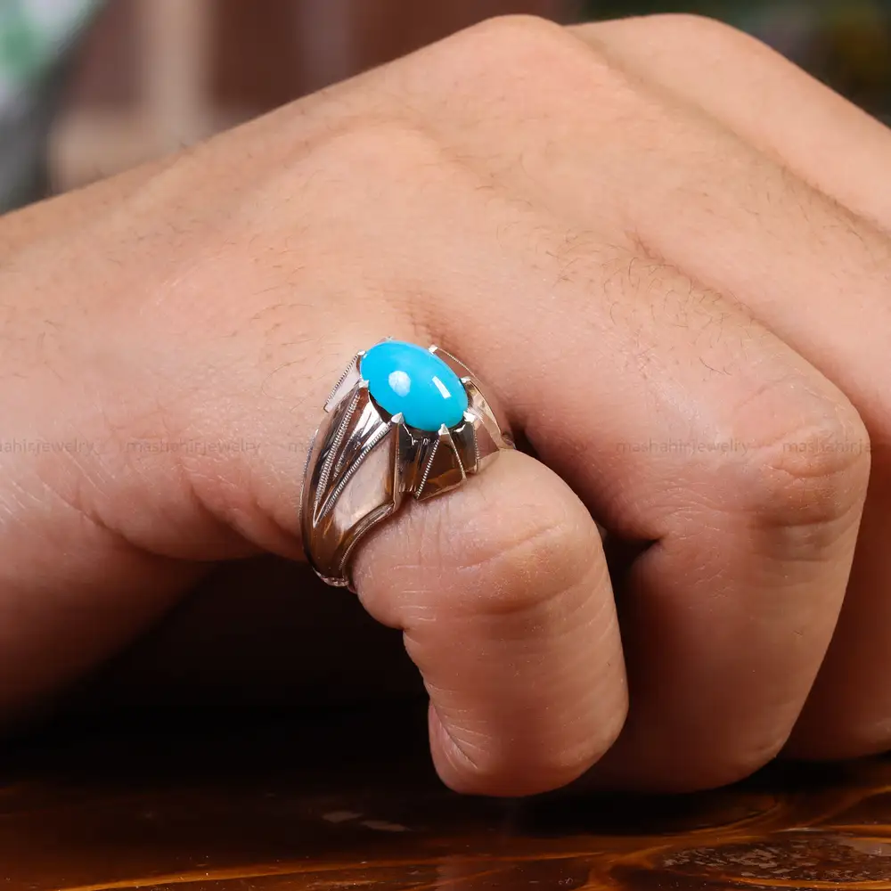 انگشتر فیروزه عجمی مردانه کد 23527