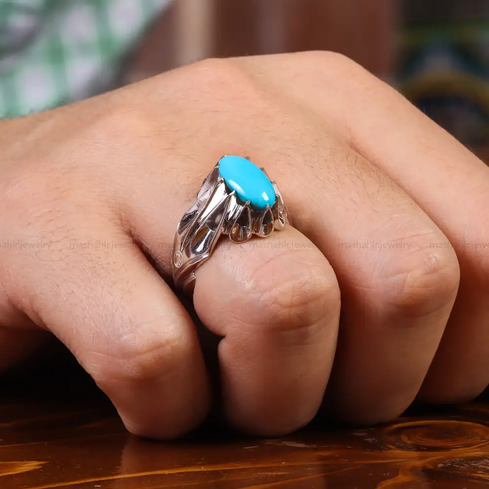 انگشتر فیروزه عجمی مردانه کد 23528