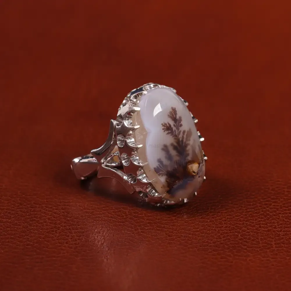 انگشتر عقیق شجر مردانه کد 23548