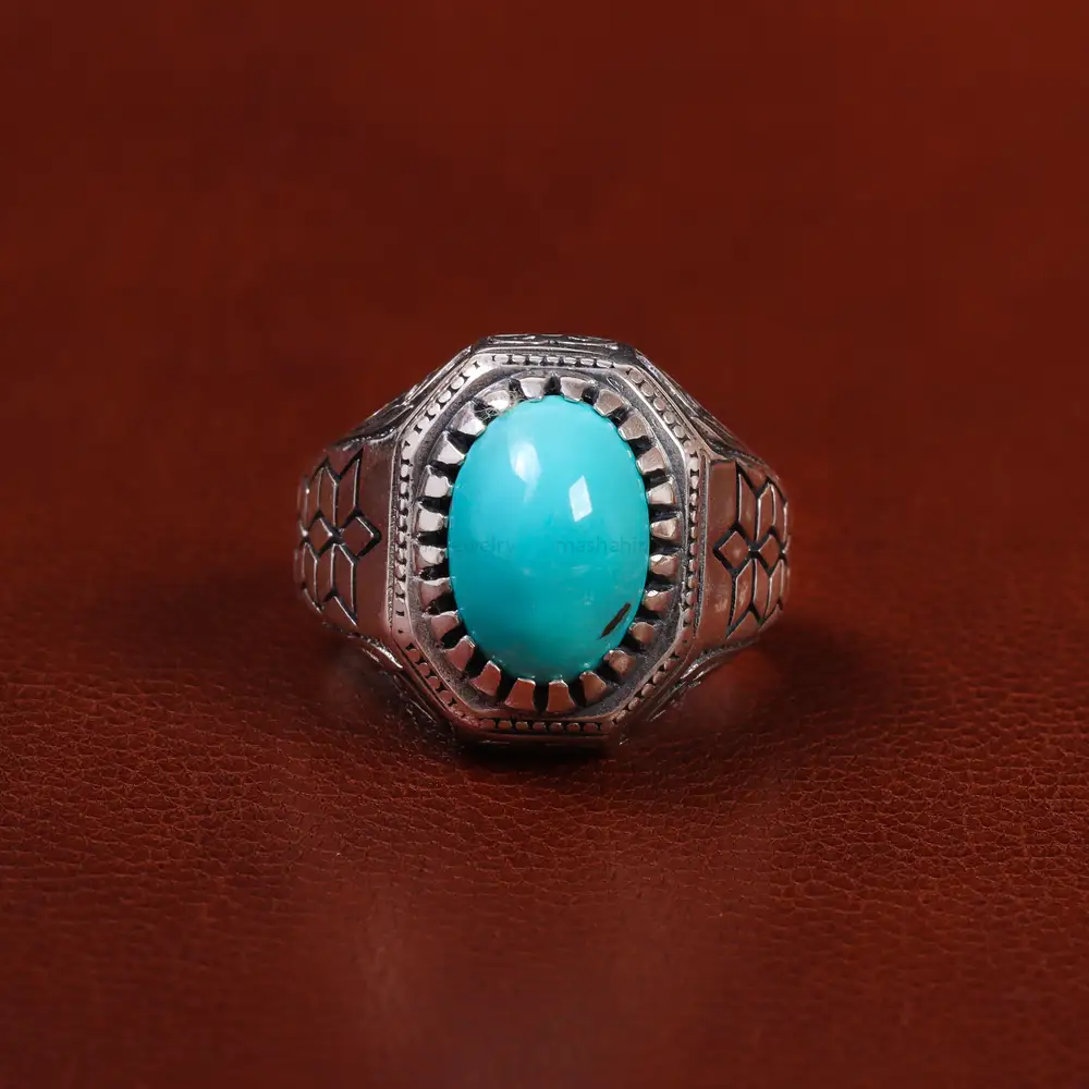 انگشتر فیروزه عجمی مردانه کد 23662