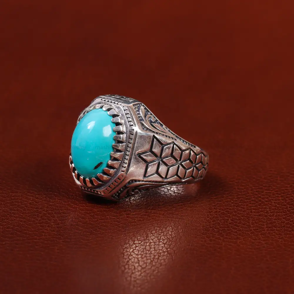 انگشتر فیروزه عجمی مردانه کد 23662