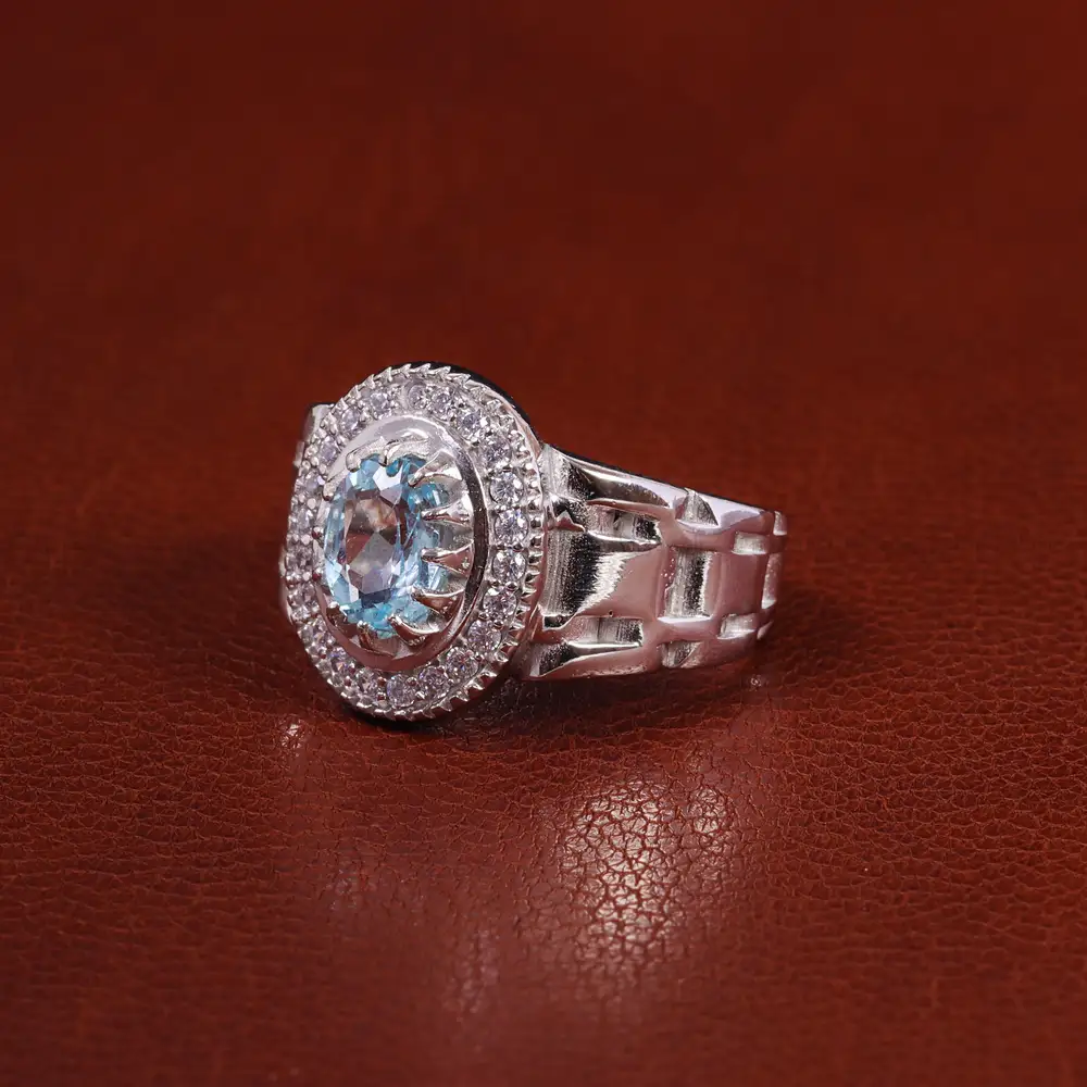 انگشتر توپاز آبی مردانه کد 23698