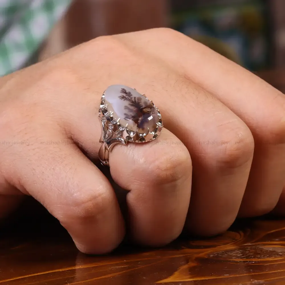 انگشتر عقیق شجر مردانه کد 23548