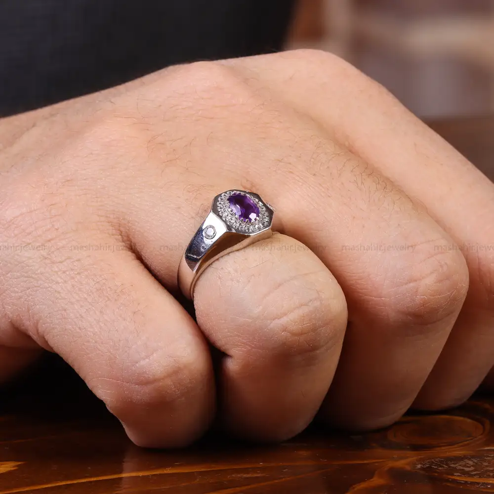 انگشتر آمیتیست مردانه کد 23629