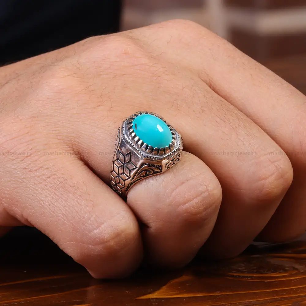 انگشتر فیروزه عجمی مردانه کد 23662