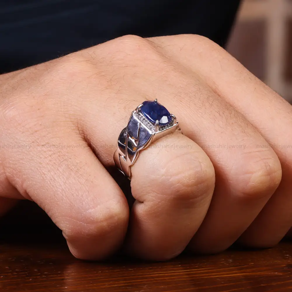 انگشتر یاقوت کبود مردانه کد 23687