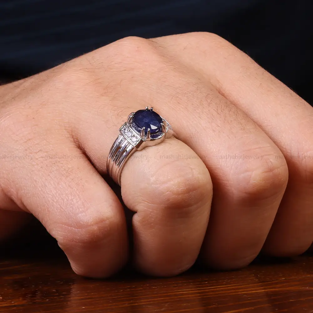 انگشتر یاقوت کبود مردانه کد 23691