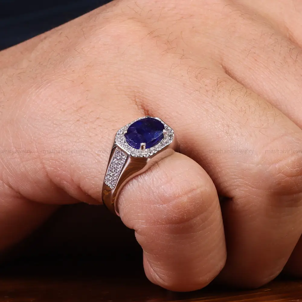 انگشتر یاقوت کبود مردانه کد 23692