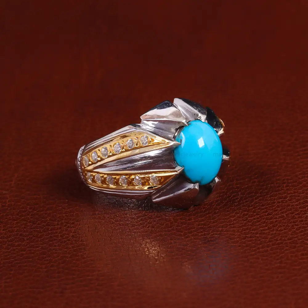 انگشتر فیروزه عجمی مردانه کد 24037