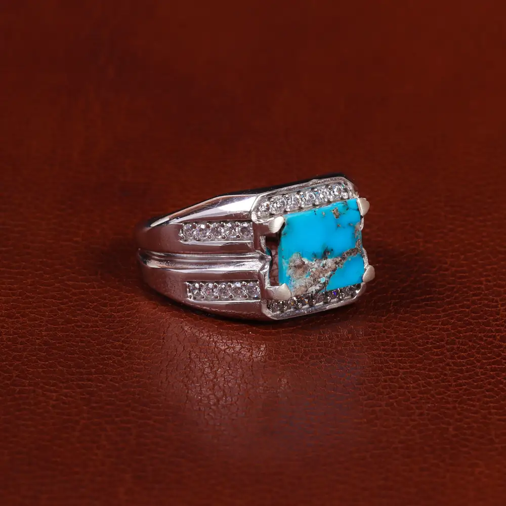 انگشتر فیروزه شجری مردانه کد 24078