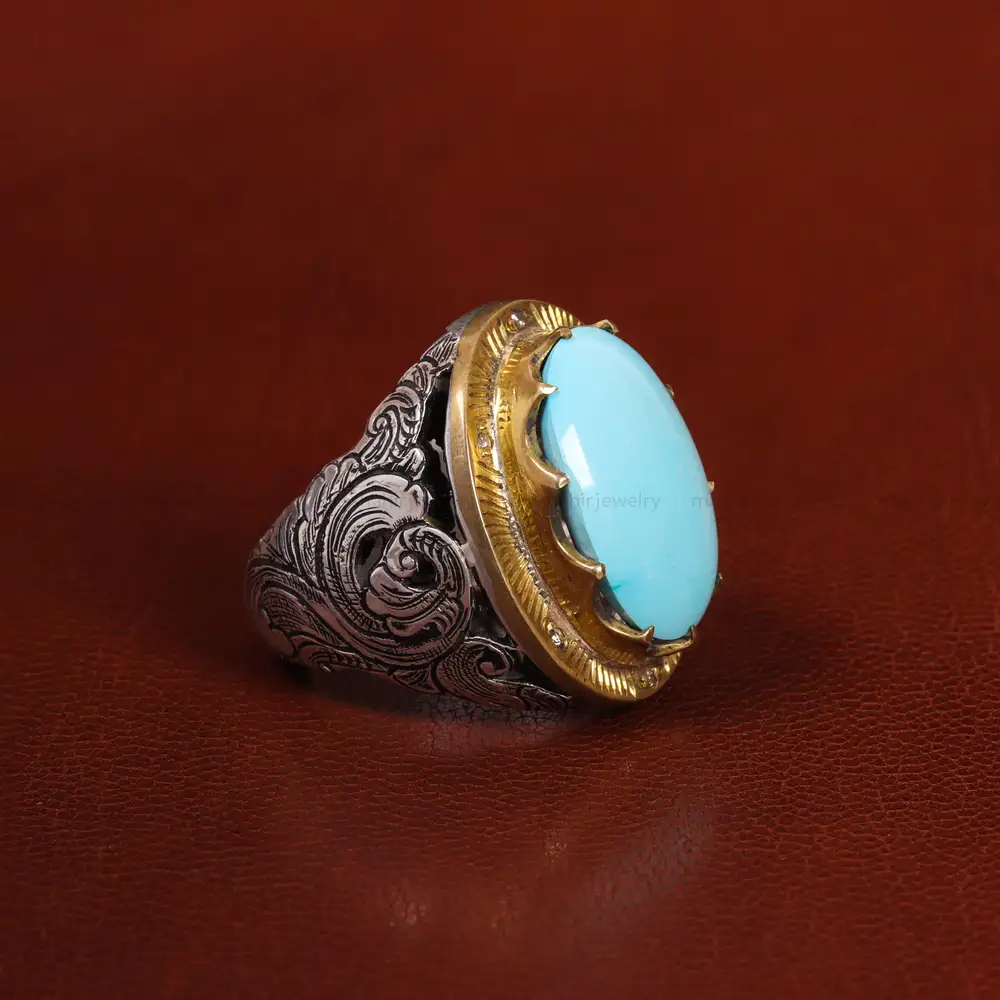 انگشتر فیروزه عجمی مردانه کد 24184