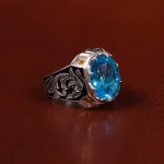 انگشتر توپاز آبی مردانه کد 24391