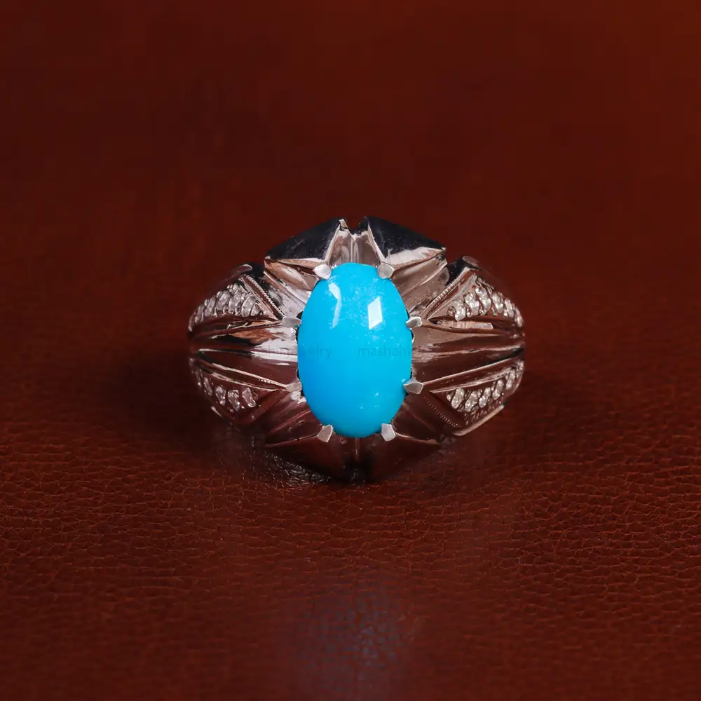 انگشتر فیروزه عجمی مردانه کد 24008