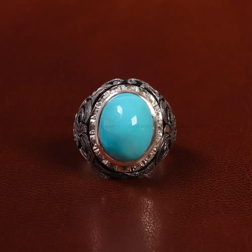 انگشتر فیروزه عجمی مردانه کد 24380