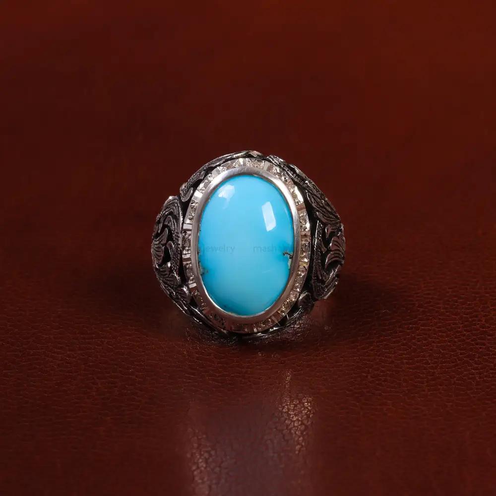 انگشتر فیروزه عجمی مردانه کد 24387