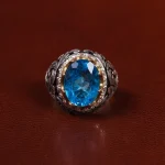 انگشتر توپاز آبی مردانه کد 24393