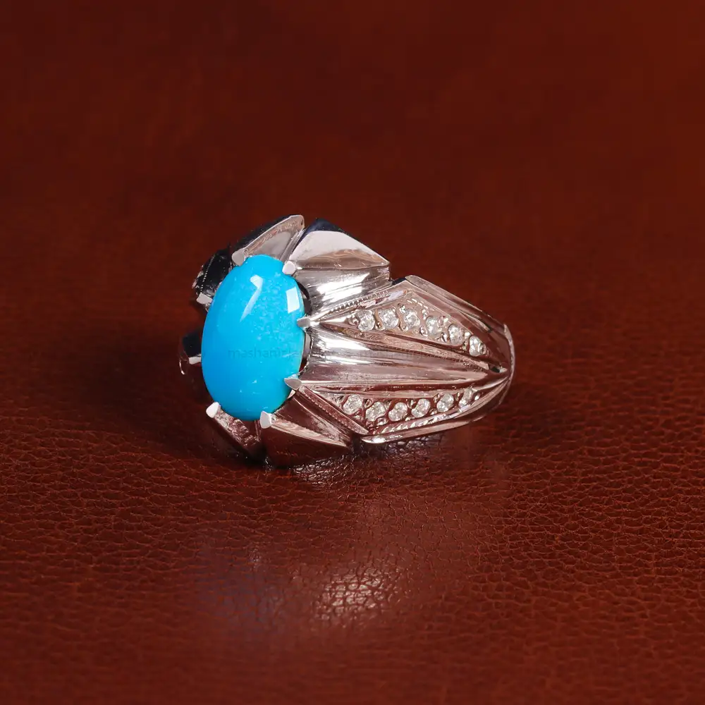انگشتر فیروزه عجمی مردانه کد 24008