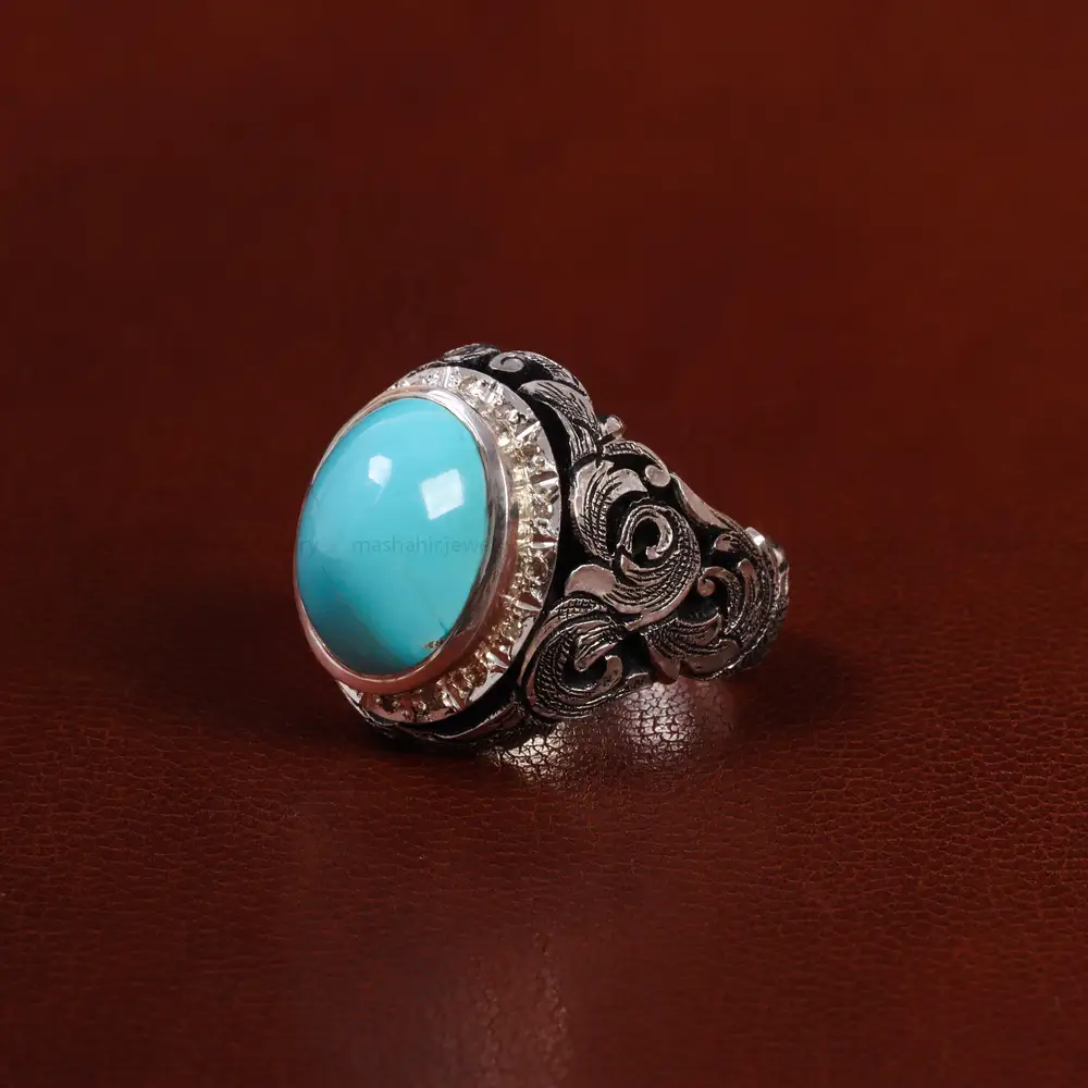 انگشتر فیروزه عجمی مردانه کد 24380