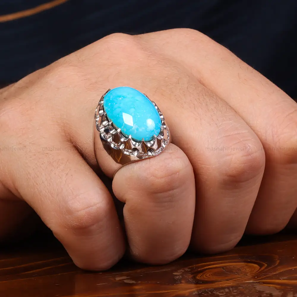 انگشتر فیروزه عجمی مردانه کد 23996