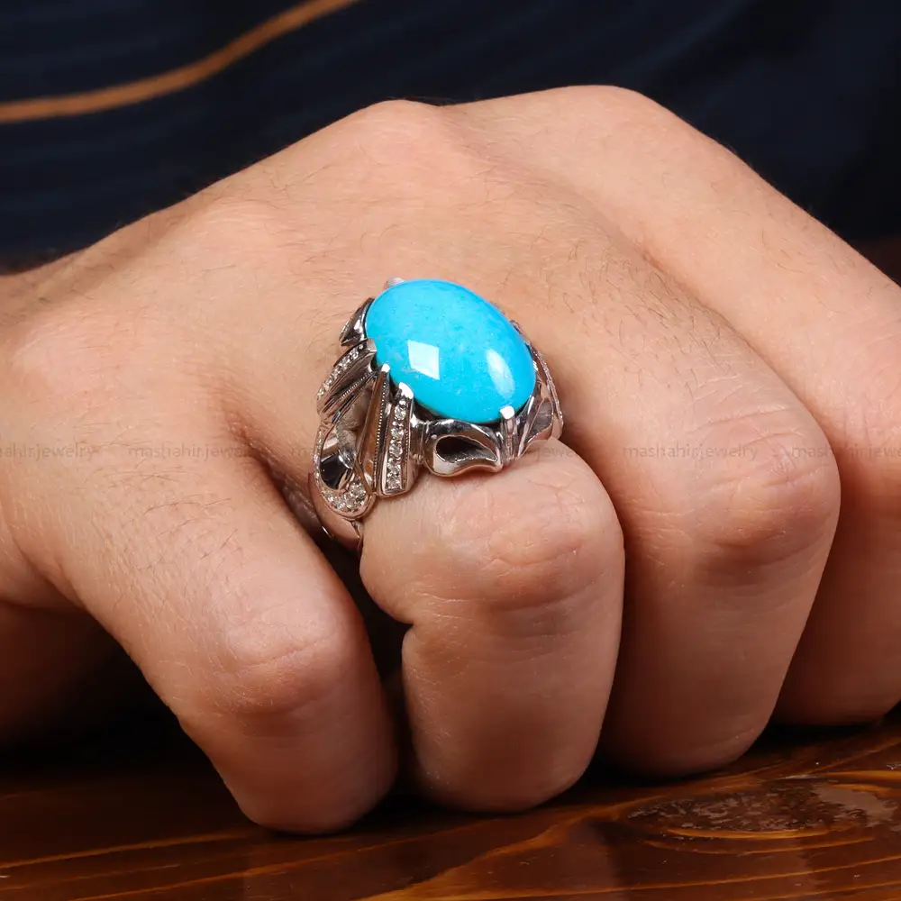 انگشتر فیروزه عجمی مردانه کد 24004