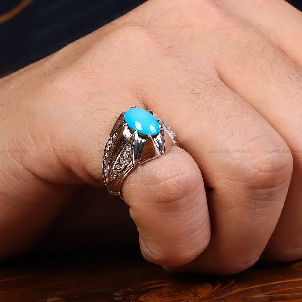 انگشتر فیروزه عجمی مردانه کد 24008