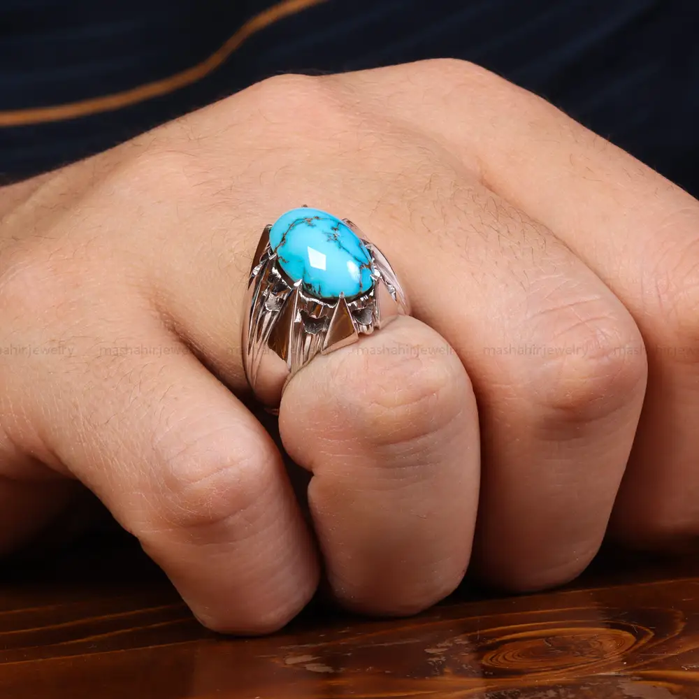 انگشتر فیروزه شجری مردانه کد 24012