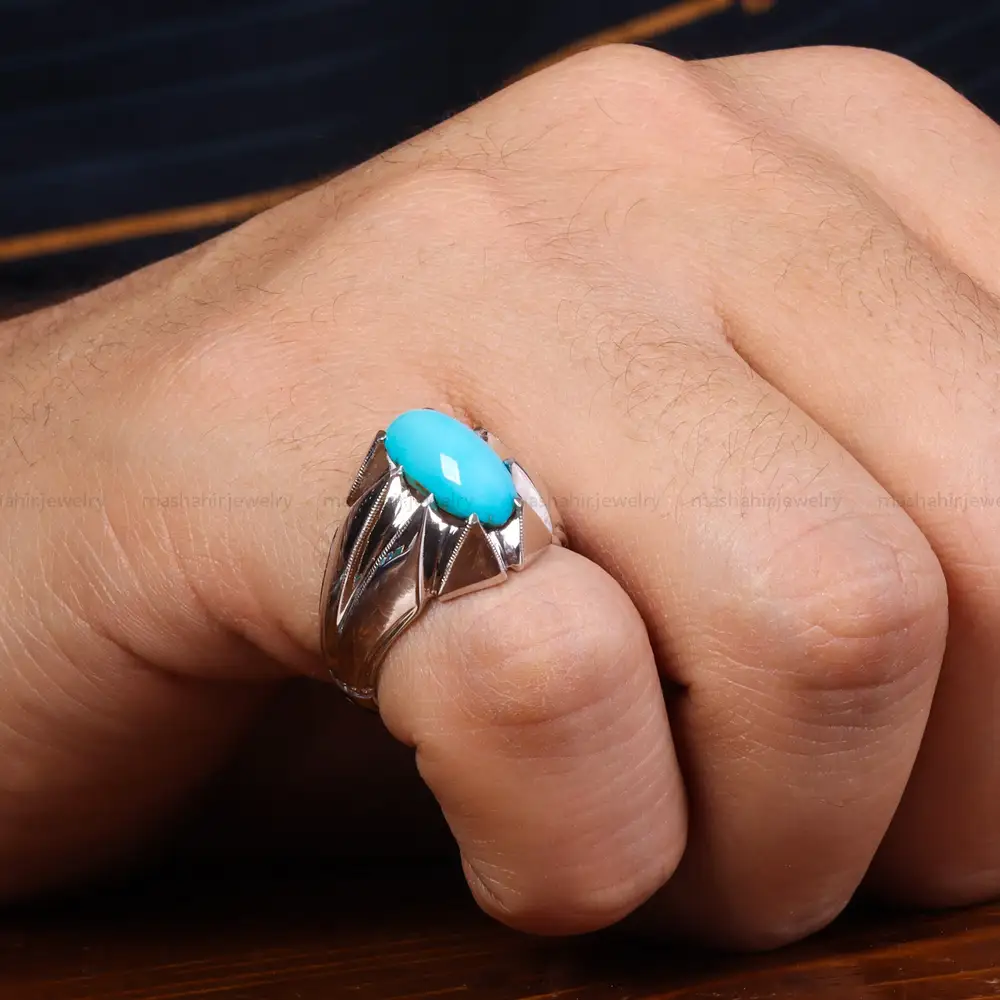 انگشتر فیروزه عجمی مردانه کد 24020