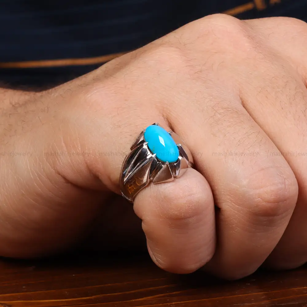 انگشتر فیروزه عجمی مردانه کد 24022