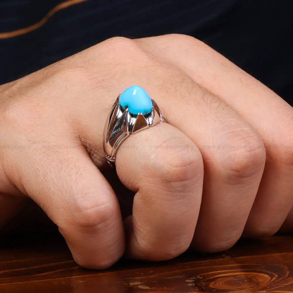 انگشتر فیروزه عجمی مردانه کد 24031