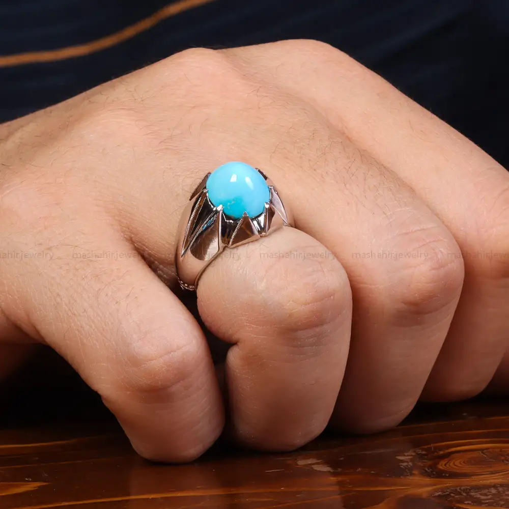 انگشتر فیروزه عجمی مردانه کد 24034