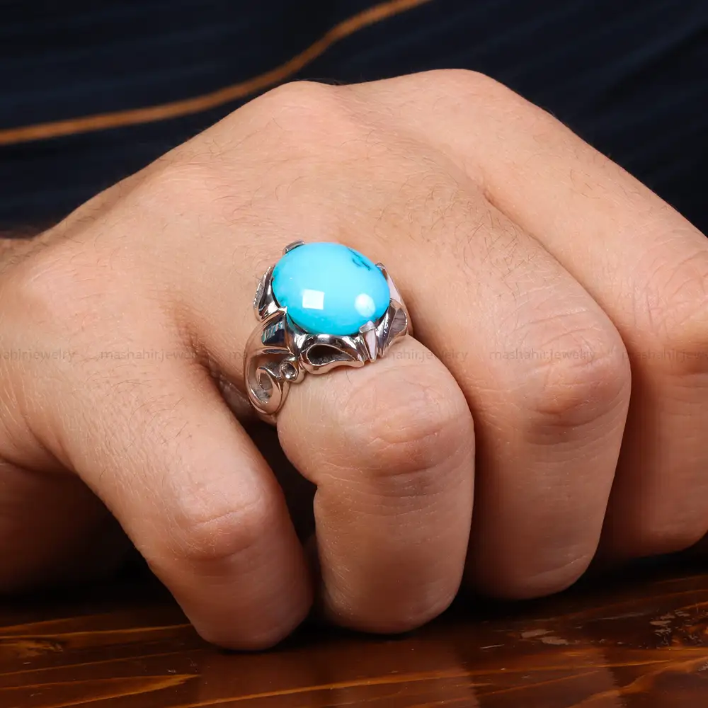 انگشتر فیروزه عجمی مردانه کد 24035