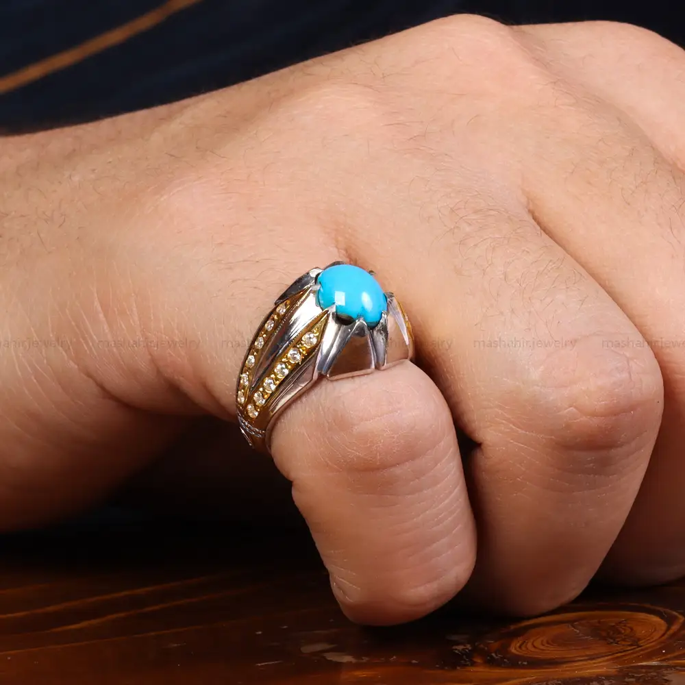 انگشتر فیروزه عجمی مردانه کد 24037