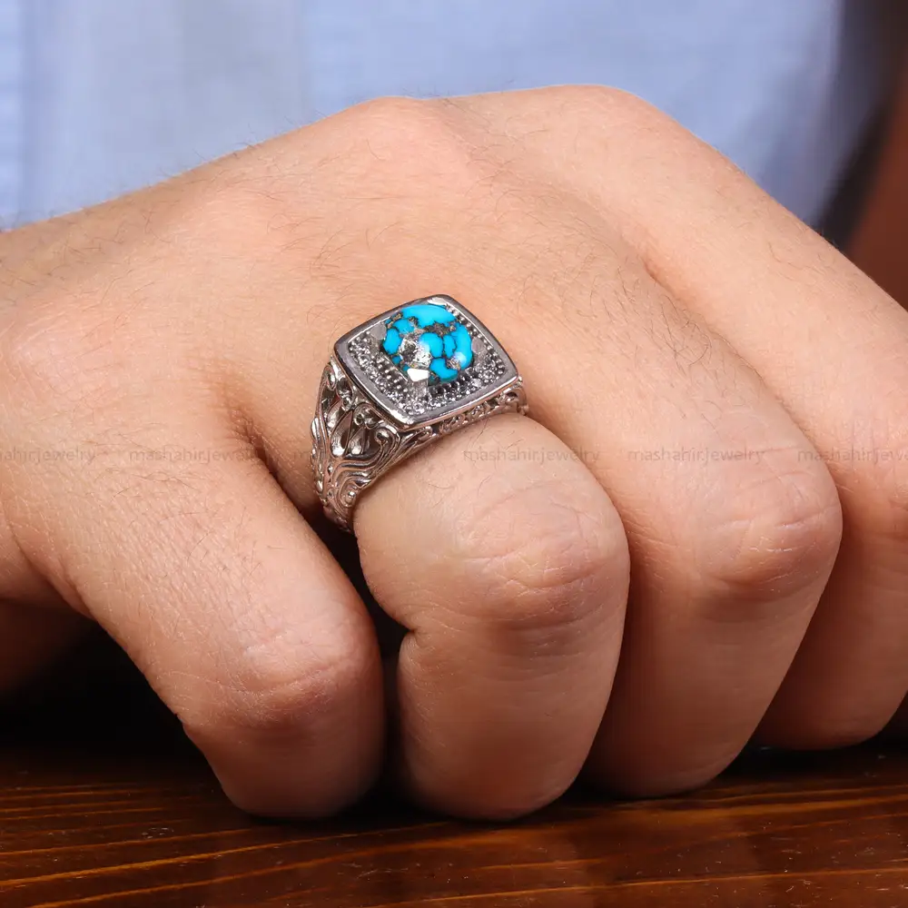 انگشتر فیروزه شجری مردانه کد 24058
