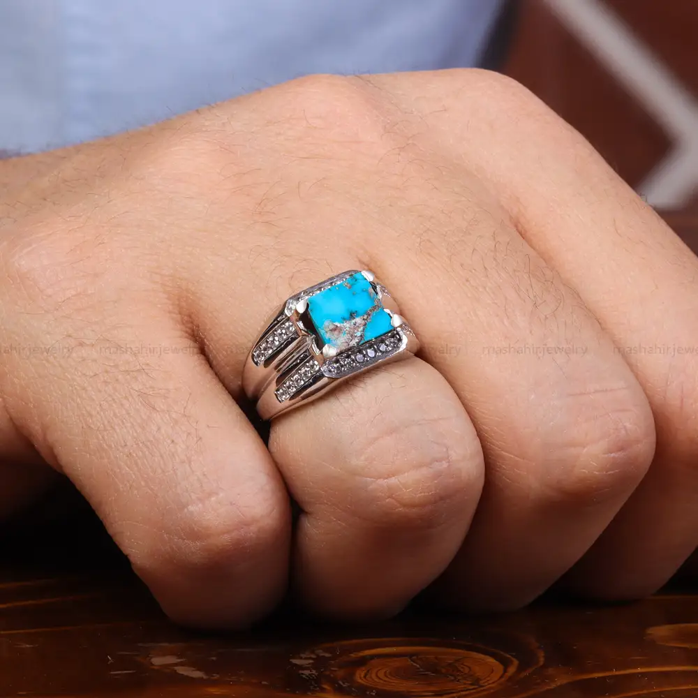 انگشتر فیروزه شجری مردانه کد 24078
