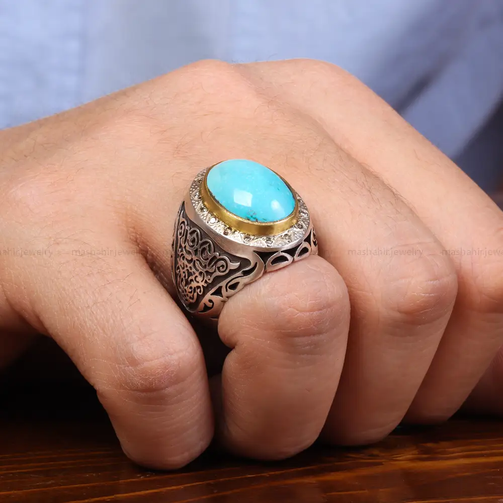 انگشتر فیروزه عجمی مردانه کد 24133