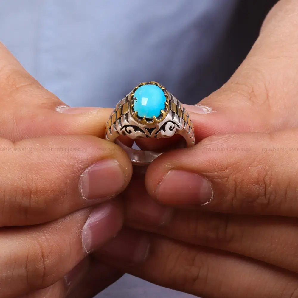 انگشتر فیروزه عجمی مردانه کد 24151