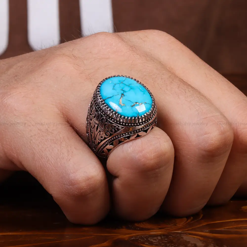 انگشتر فیروزه شجری مردانه کد 24170