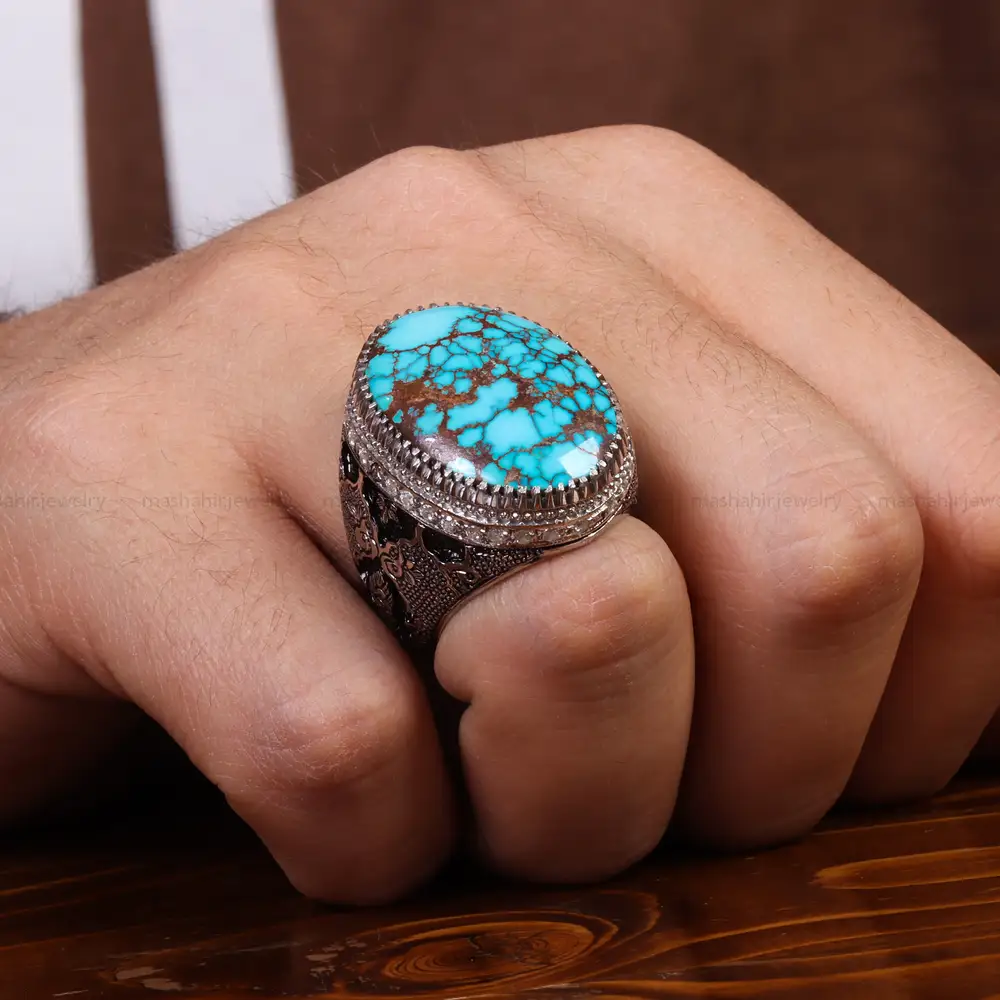 انگشتر فیروزه شجری مردانه کد 24179