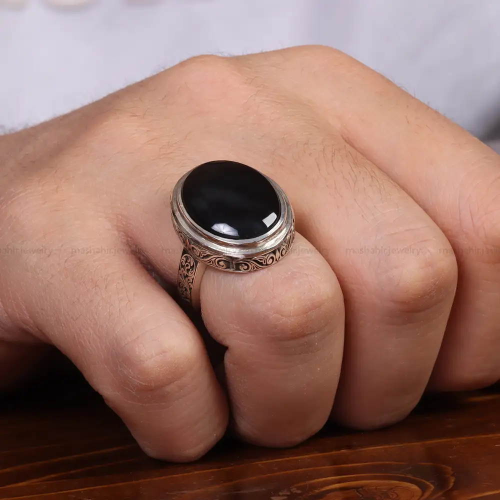 انگشتر عقیق جزع یمن مردانه کد 24318
