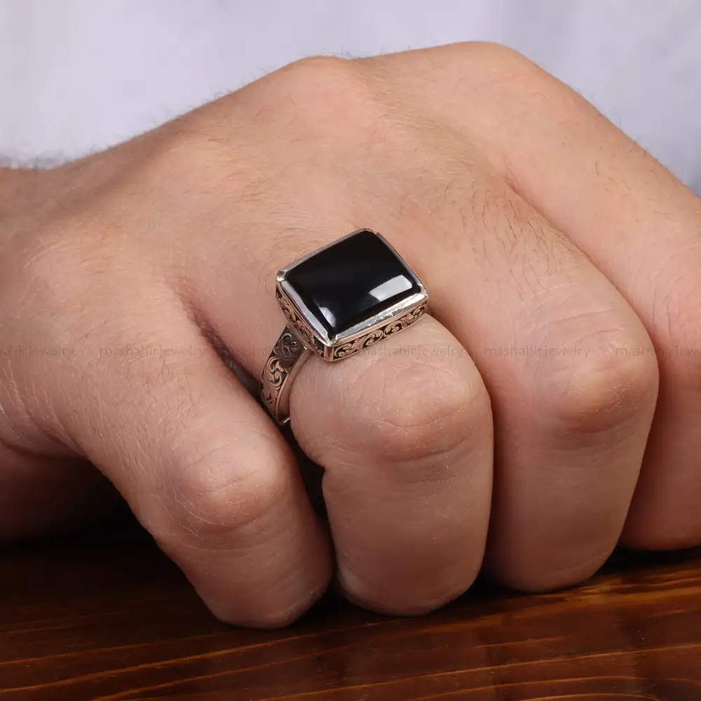 انگشتر عقیق جزع یمن مردانه کد 24321