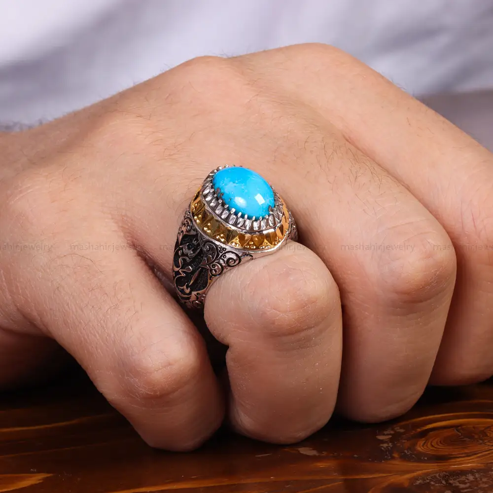 انگشتر فیروزه عجمی مردانه کد 24324