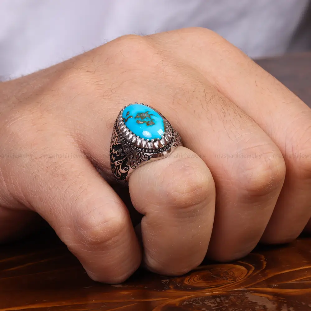 انگشتر فیروزه عجمی مردانه کد 24390