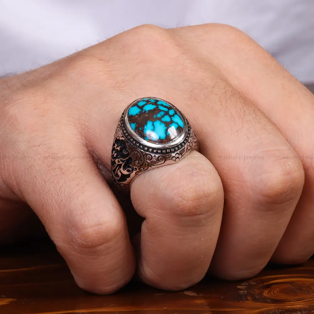 انگشتر فیروزه شجری مردانه کد 24338