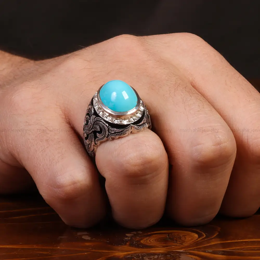انگشتر فیروزه عجمی مردانه کد 24380
