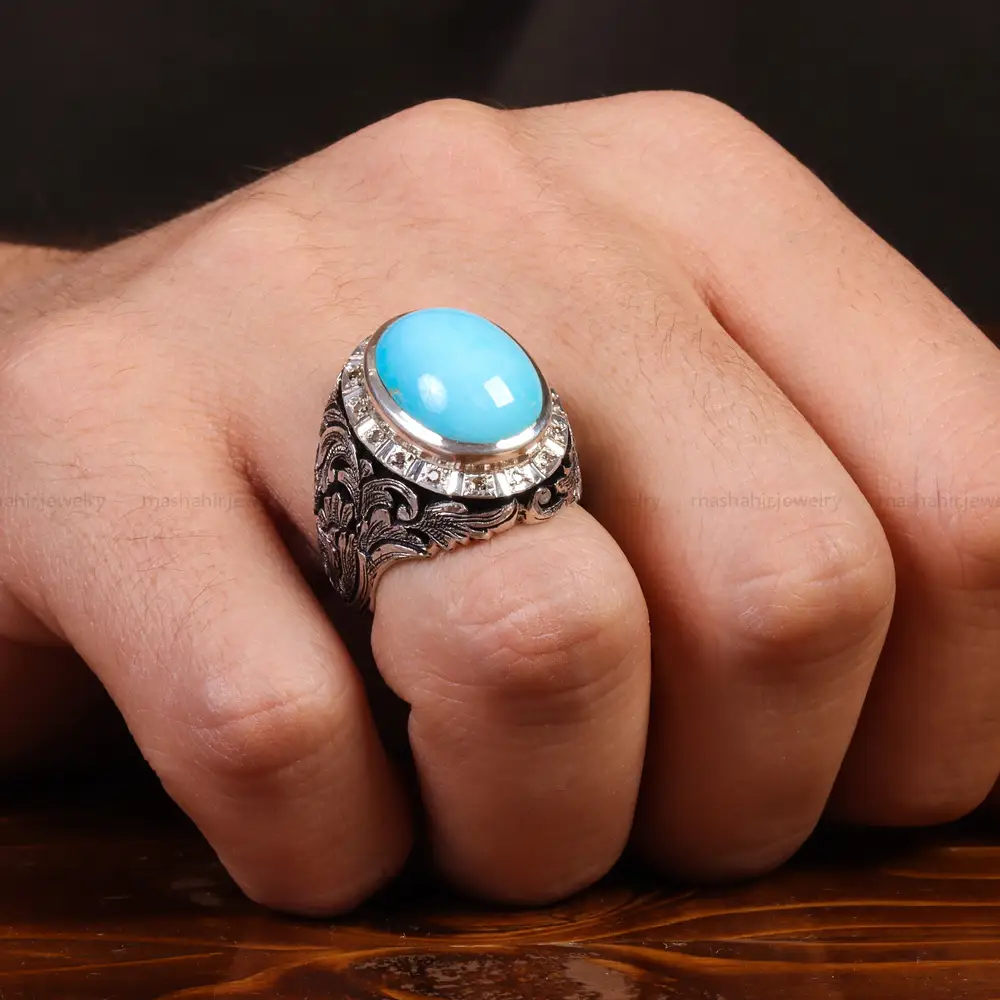 انگشتر فیروزه عجمی مردانه کد 24382