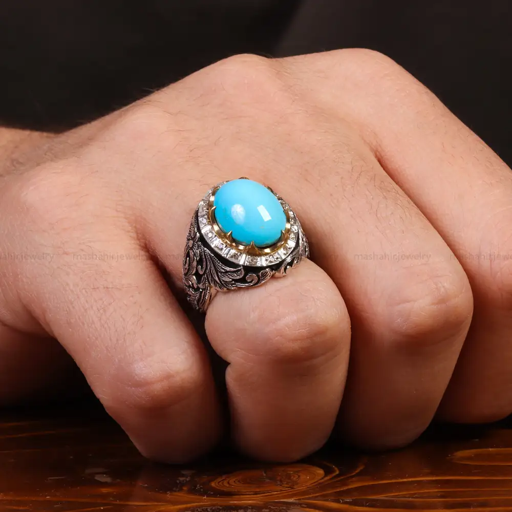 انگشتر فیروزه عجمی مردانه کد 24384