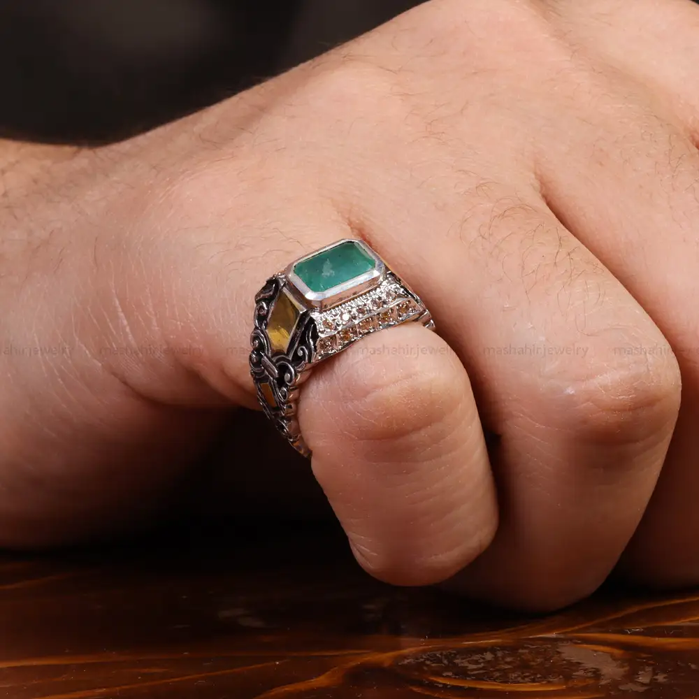 انگشتر زمرد مردانه کد 24400