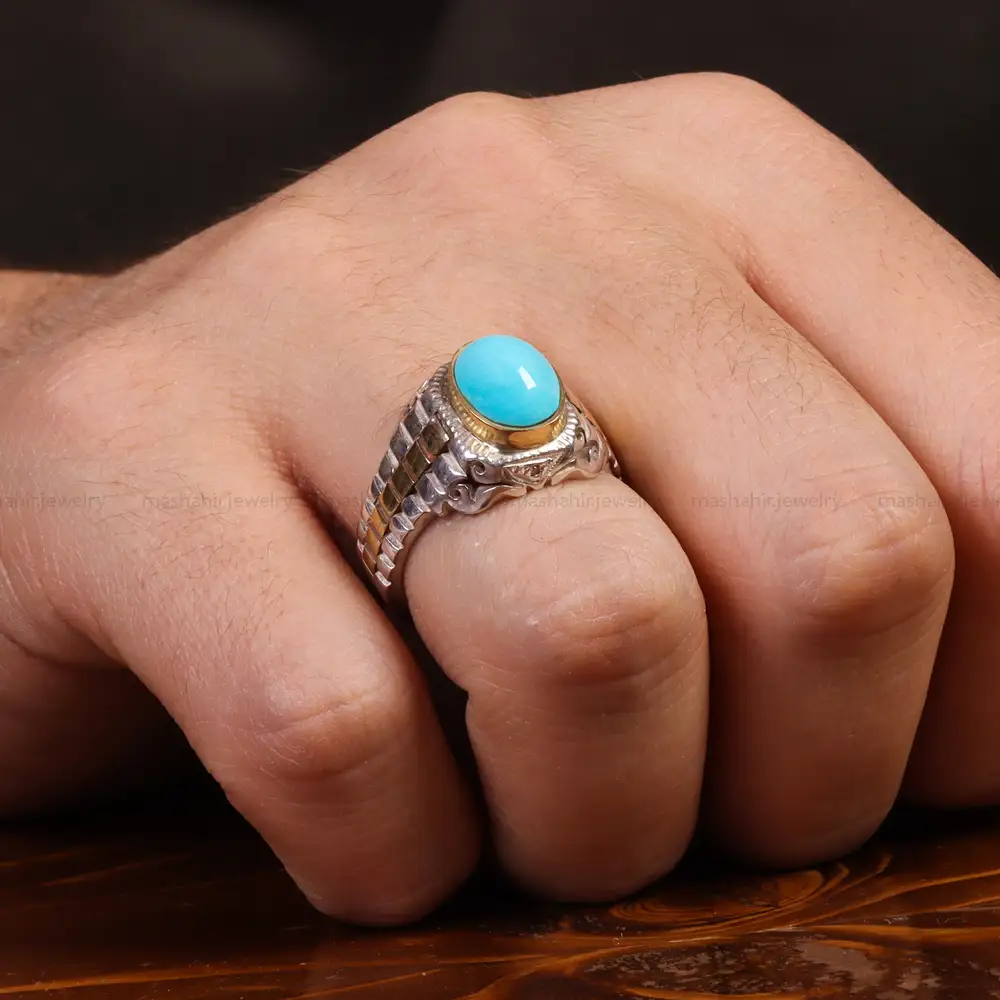 انگشتر فیروزه عجمی مردانه کد 24404