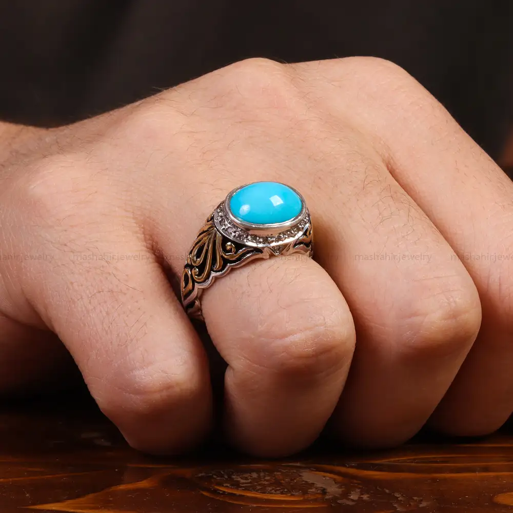 انگشتر فیروزه عجمی مردانه کد 24390