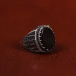 انگشتر عقیق مشکی مردانه کد 24990